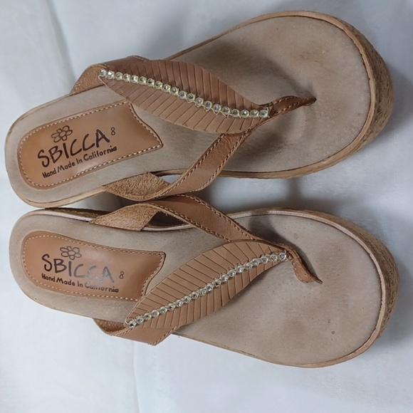 SBICCA California Brown Leather Platform Bling Diamond Sandals Sz 8 New - Picture 9 of 9